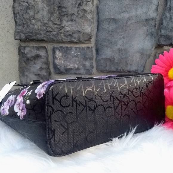 WALLET SOLD Calvin Klein Signature Black Floral Shopper Tote + Wallet - Picture 10 of 16